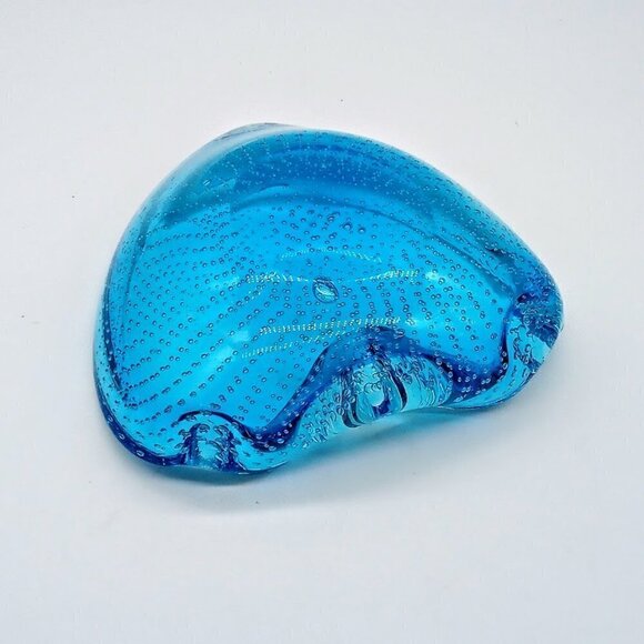 Murano Blue Controlled Bubble Glass Ashtray - Picture 5 of 6